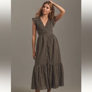 Anthropologie Peregrine Midi Dress in Neutral Motif